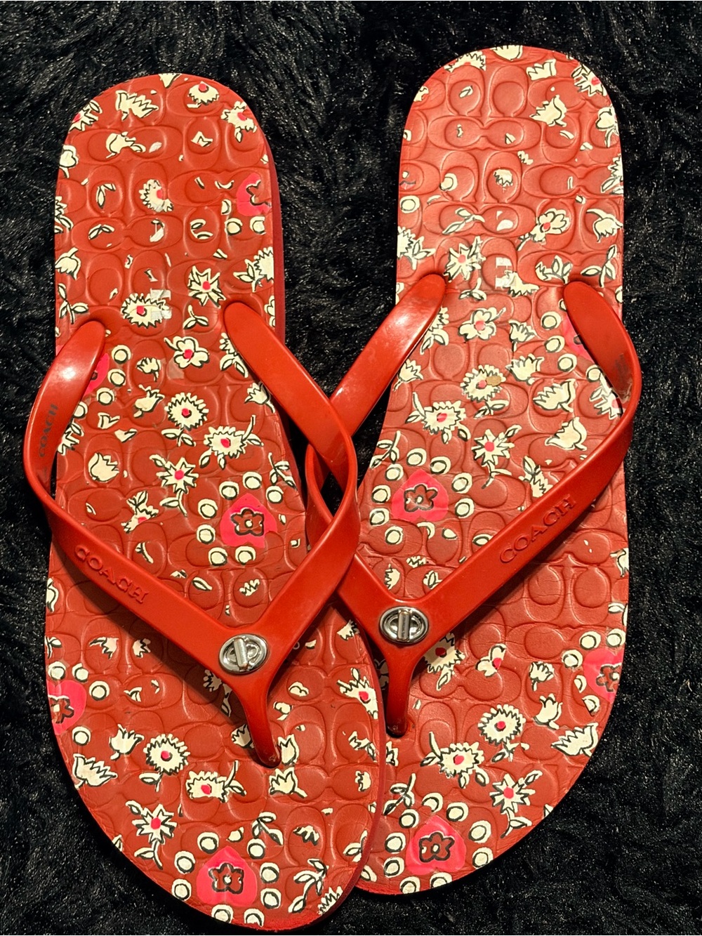 Coach Red Floral Flip Flop Sandals